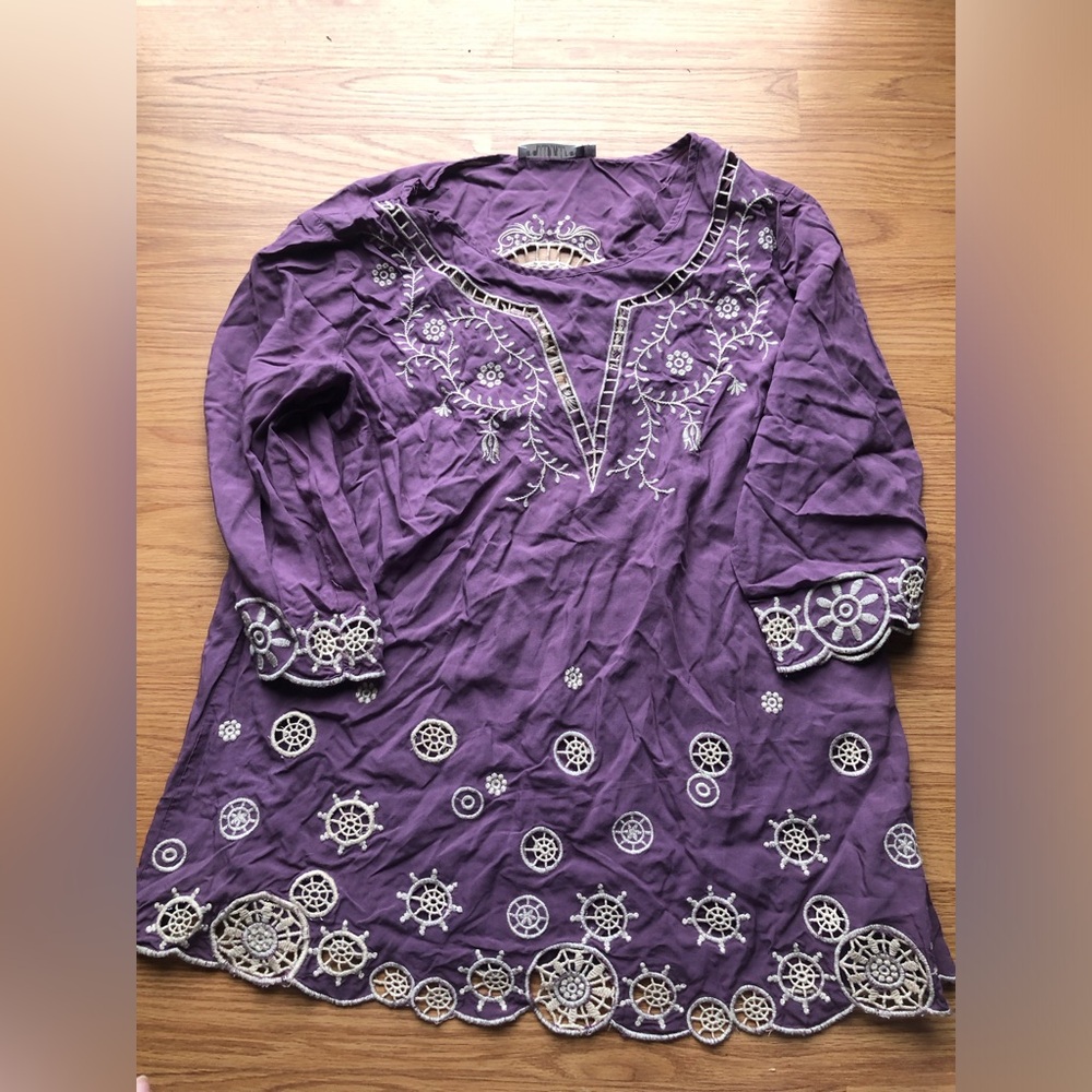 Solitaire Purple Embroidered Women's Tunic Top